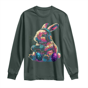 Gamer Rabbit Long Sleeve Shirt Cute Bunny Gaming Eggs Funny Video Games Easter TS10 Dark Forest Green Print Your Wear
