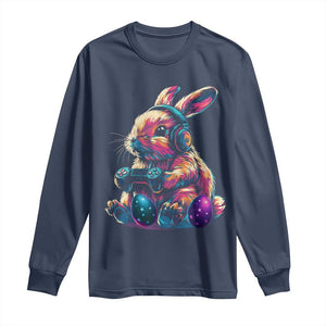 Gamer Rabbit Long Sleeve Shirt Cute Bunny Gaming Eggs Funny Video Games Easter TS10 Navy Print Your Wear