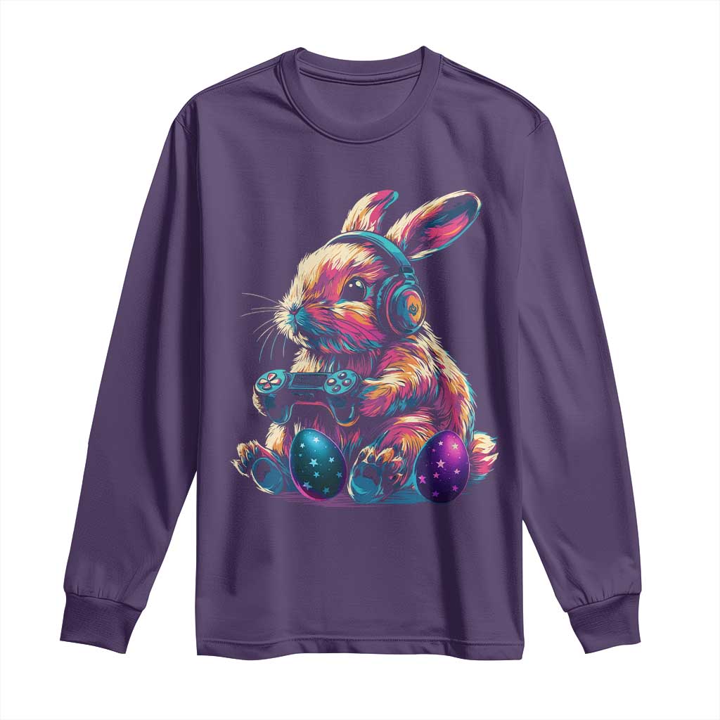 Gamer Rabbit Long Sleeve Shirt Cute Bunny Gaming Eggs Funny Video Games Easter TS10 Purple Print Your Wear