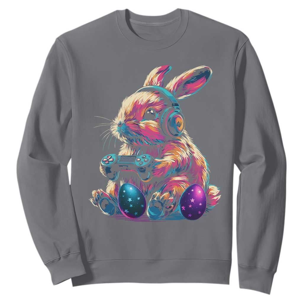 Gamer Rabbit Sweatshirt Cute Bunny Gaming Eggs Funny Video Games Easter TS10 Charcoal Print Your Wear