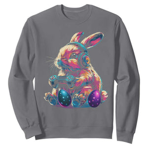 Gamer Rabbit Sweatshirt Cute Bunny Gaming Eggs Funny Video Games Easter TS10 Charcoal Print Your Wear