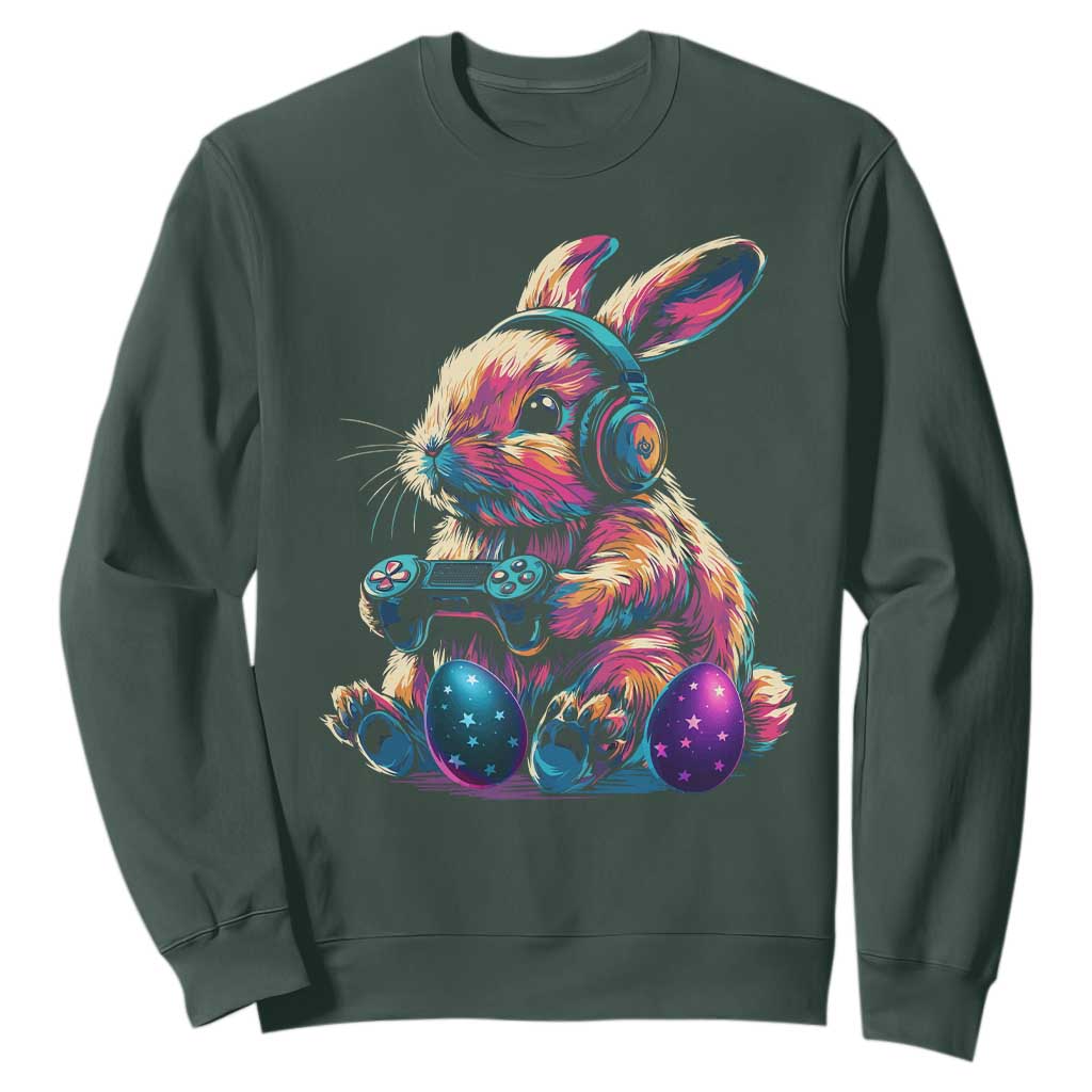 Gamer Rabbit Sweatshirt Cute Bunny Gaming Eggs Funny Video Games Easter TS10 Dark Forest Green Print Your Wear