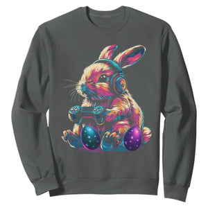 Gamer Rabbit Sweatshirt Cute Bunny Gaming Eggs Funny Video Games Easter TS10 Dark Heather Print Your Wear