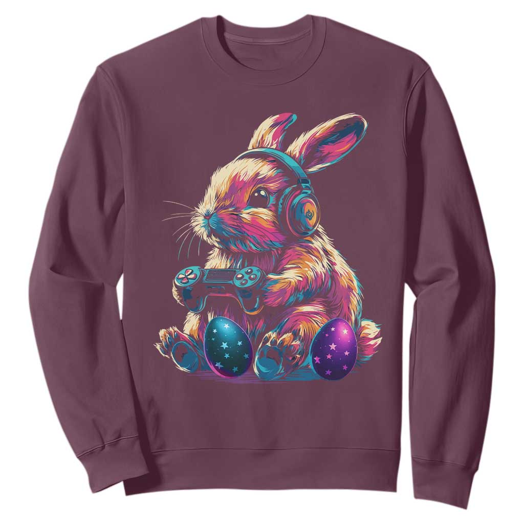 Gamer Rabbit Sweatshirt Cute Bunny Gaming Eggs Funny Video Games Easter TS10 Maroon Print Your Wear