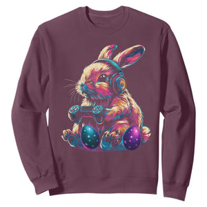 Gamer Rabbit Sweatshirt Cute Bunny Gaming Eggs Funny Video Games Easter TS10 Maroon Print Your Wear