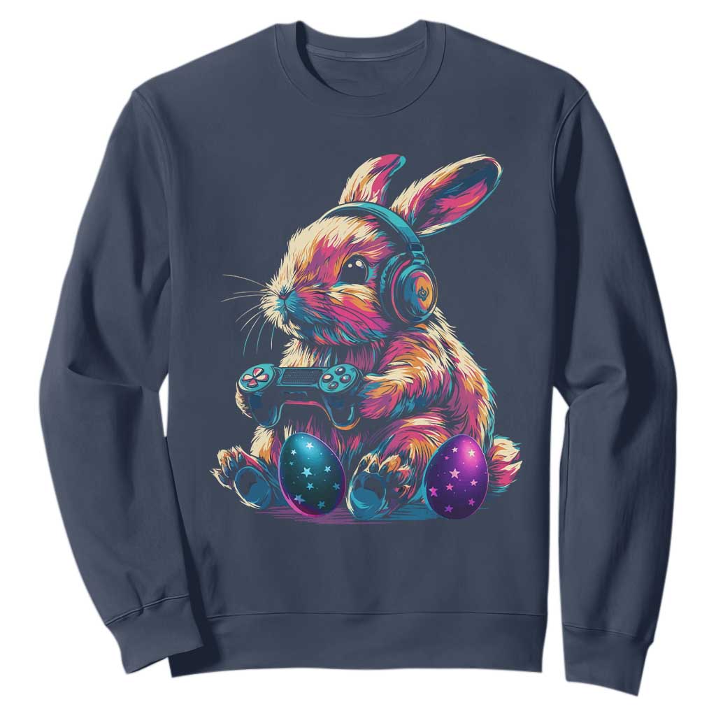 Gamer Rabbit Sweatshirt Cute Bunny Gaming Eggs Funny Video Games Easter TS10 Navy Print Your Wear