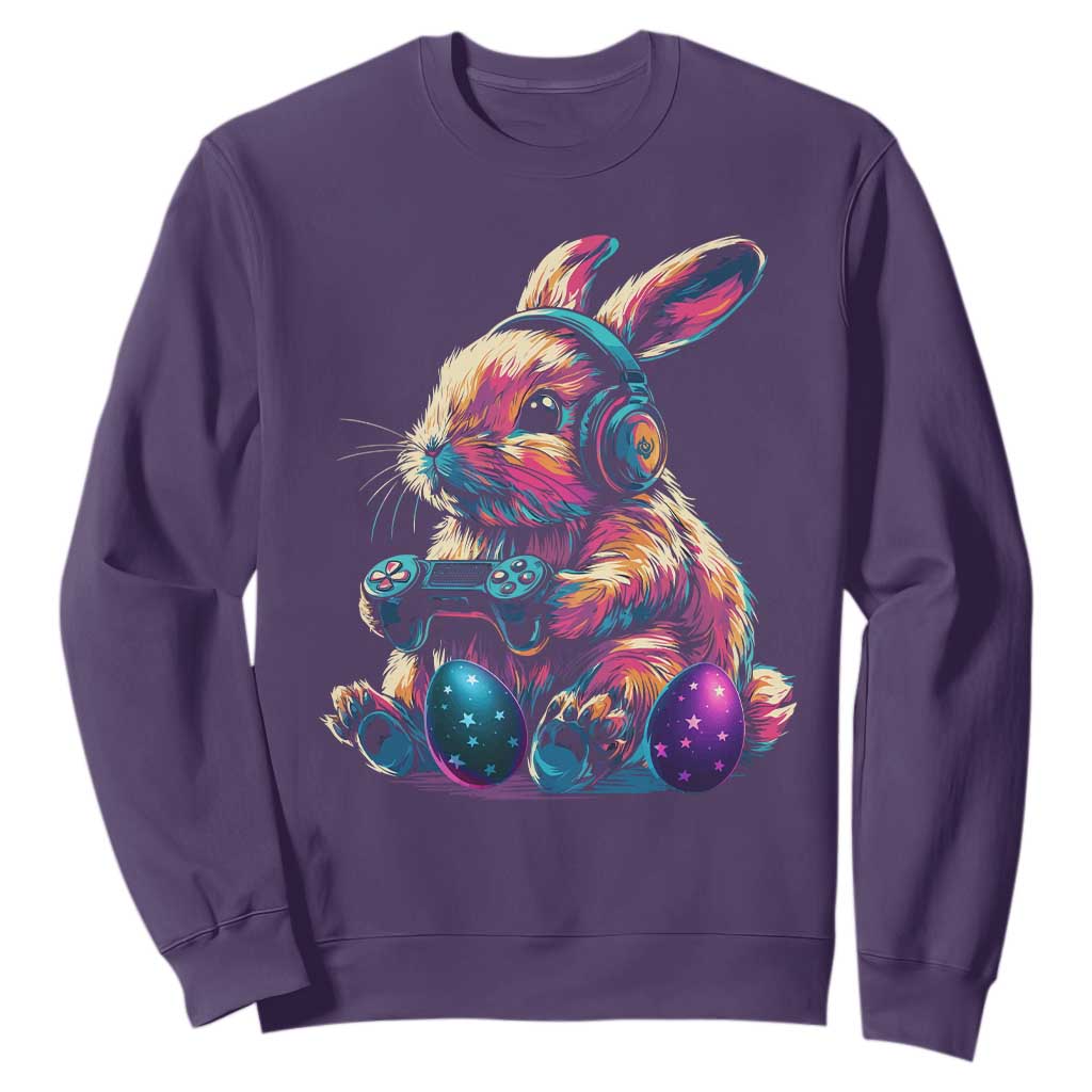 Gamer Rabbit Sweatshirt Cute Bunny Gaming Eggs Funny Video Games Easter TS10 Purple Print Your Wear