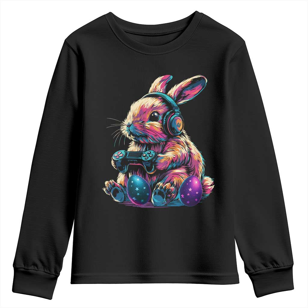 Gamer Rabbit Youth Sweatshirt Cute Bunny Gaming Eggs Funny Video Games Easter TS10 Black Print Your Wear