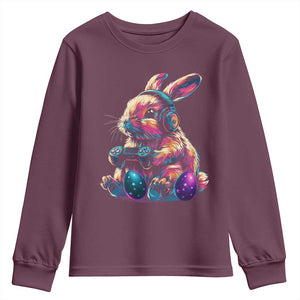 Gamer Rabbit Youth Sweatshirt Cute Bunny Gaming Eggs Funny Video Games Easter TS10 Maroon Print Your Wear