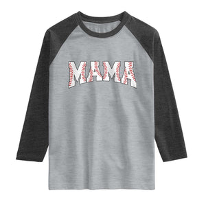 Baseball Mama Raglan Shirt Retro Varsity Baseball Season Mom Raising Ballers TS10 Heather Gray Heather Charcoal Print Your Wear