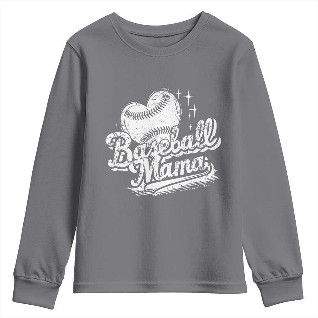 Baseball Mama Youth Sweatshirt Baseball Season Mom Raising Ballers TS10 Charcoal Print Your Wear