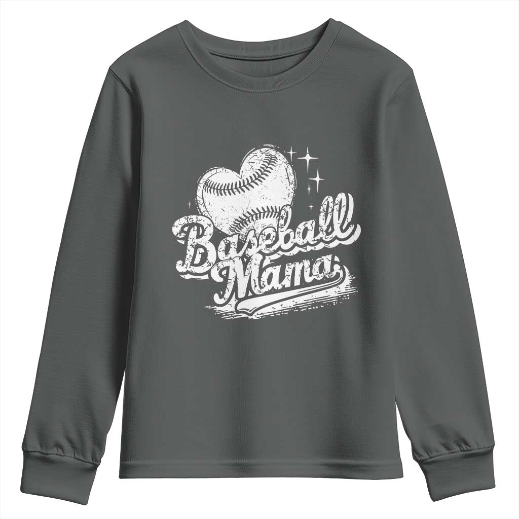 Baseball Mama Youth Sweatshirt Baseball Season Mom Raising Ballers TS10 Dark Heather Print Your Wear