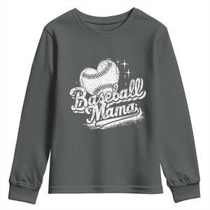 Baseball Mama Youth Sweatshirt Baseball Season Mom Raising Ballers TS10 Dark Heather Print Your Wear