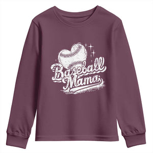 Baseball Mama Youth Sweatshirt Baseball Season Mom Raising Ballers TS10 Maroon Print Your Wear