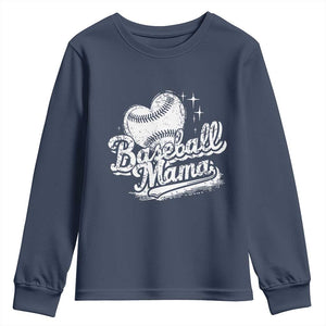 Baseball Mama Youth Sweatshirt Baseball Season Mom Raising Ballers TS10 Navy Print Your Wear