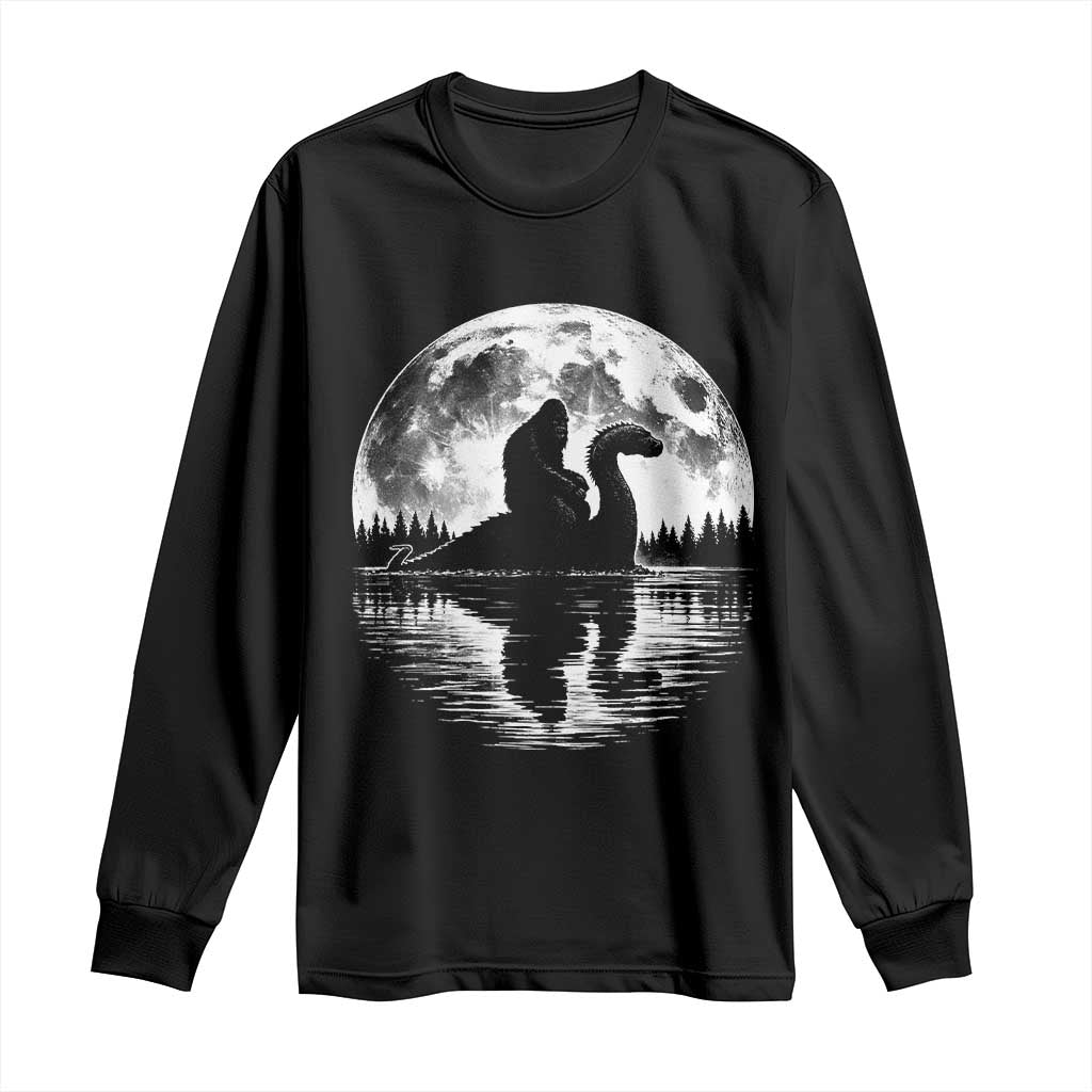 Funny Bigfoot Loch Ness Monster Long Sleeve Shirt Retro Sasquatch Nessie Funny Cryptid Moon TS10 Black Print Your Wear