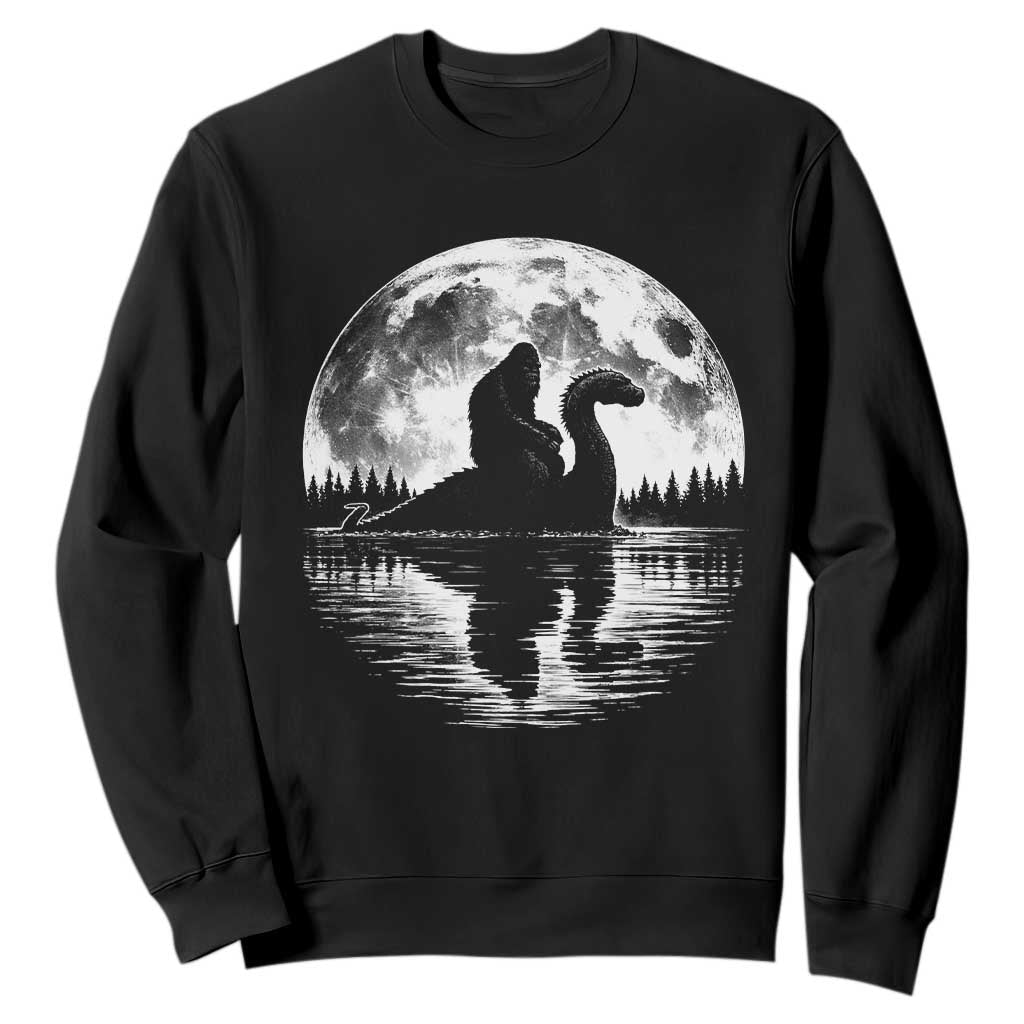 Funny Bigfoot Loch Ness Monster Sweatshirt Retro Sasquatch Nessie Funny Cryptid Moon TS10 Black Print Your Wear