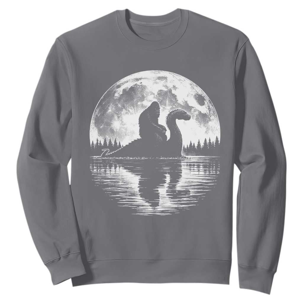Funny Bigfoot Loch Ness Monster Sweatshirt Retro Sasquatch Nessie Funny Cryptid Moon TS10 Charcoal Print Your Wear