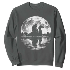 Funny Bigfoot Loch Ness Monster Sweatshirt Retro Sasquatch Nessie Funny Cryptid Moon TS10 Dark Heather Print Your Wear