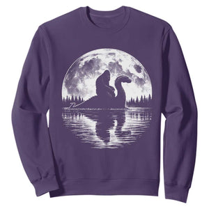 Funny Bigfoot Loch Ness Monster Sweatshirt Retro Sasquatch Nessie Funny Cryptid Moon TS10 Purple Print Your Wear