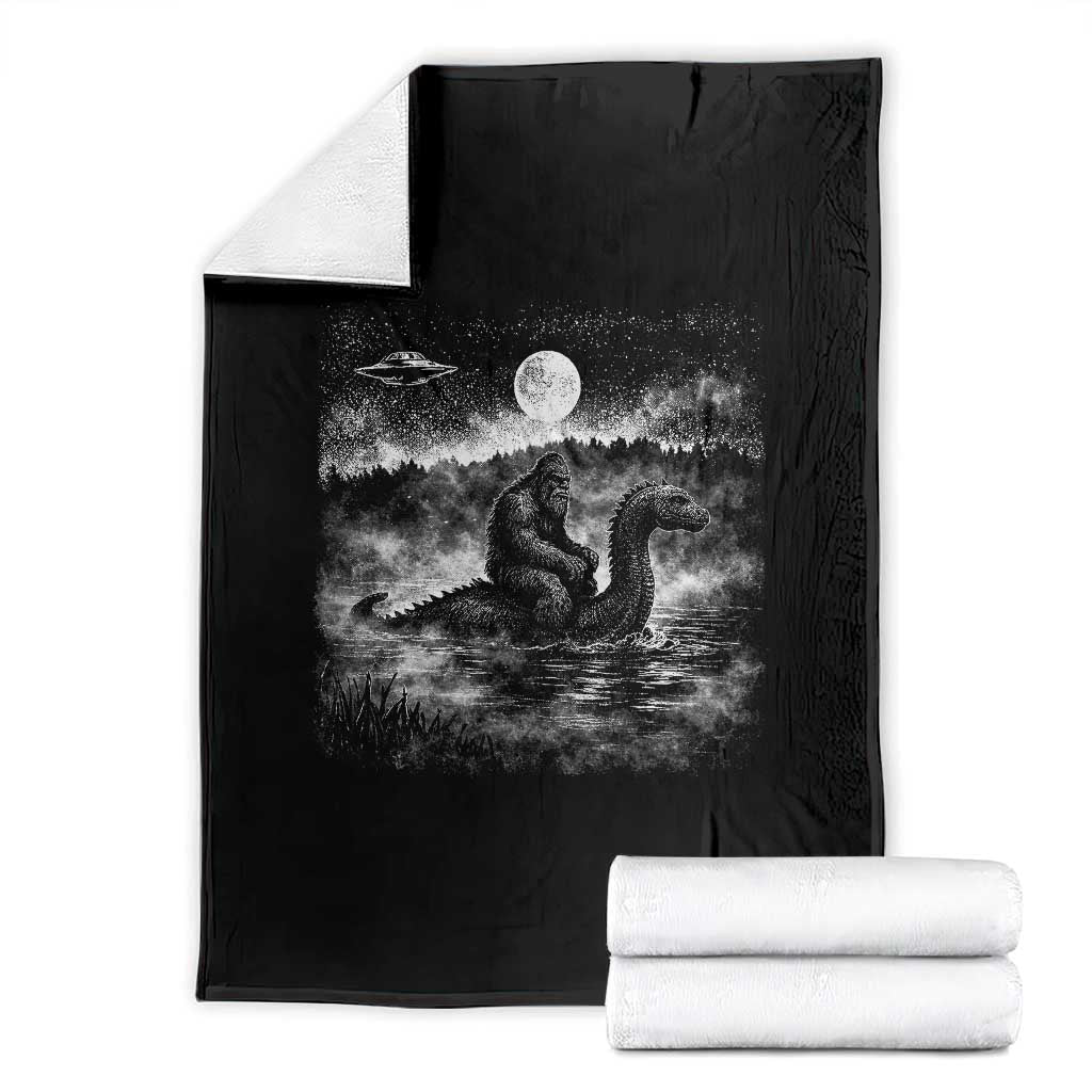 Bigfoot Loch Ness Monster Throw Blanket Funny Retro Sasquatch Nessie Funny Cryptid Vintage Graphic TS10 Black Print Your Wear