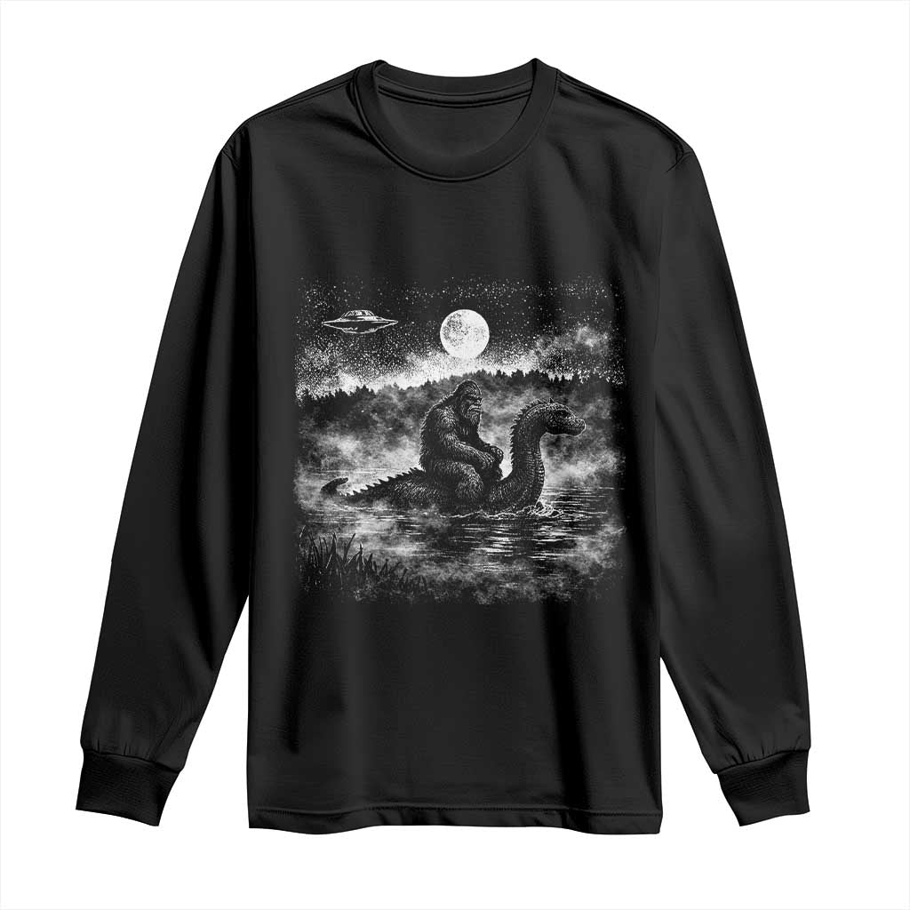 Bigfoot Loch Ness Monster Long Sleeve Shirt Funny Retro Sasquatch Nessie Funny Cryptid Vintage Graphic TS10 Black Print Your Wear