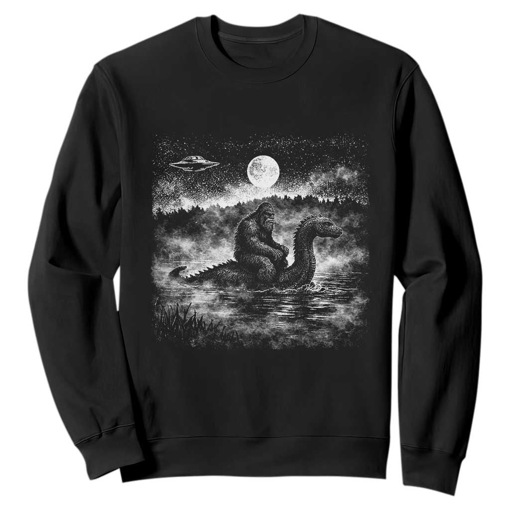 Bigfoot Loch Ness Monster Sweatshirt Funny Retro Sasquatch Nessie Funny Cryptid Vintage Graphic TS10 Black Print Your Wear
