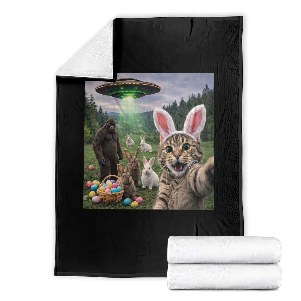 Funny Easter Day Throw Blanket Cat Selfie With Bunny Bigfoot UFO Bunny Egg TS10 Black Print Your Wear