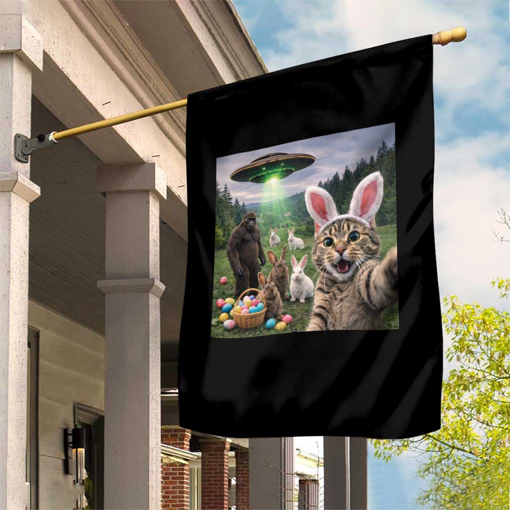 Funny Easter Day Garden Flag - Cat Selfie With Bunny - Bigfoot UFO Bunny Egg TS10 Print Your Wear
