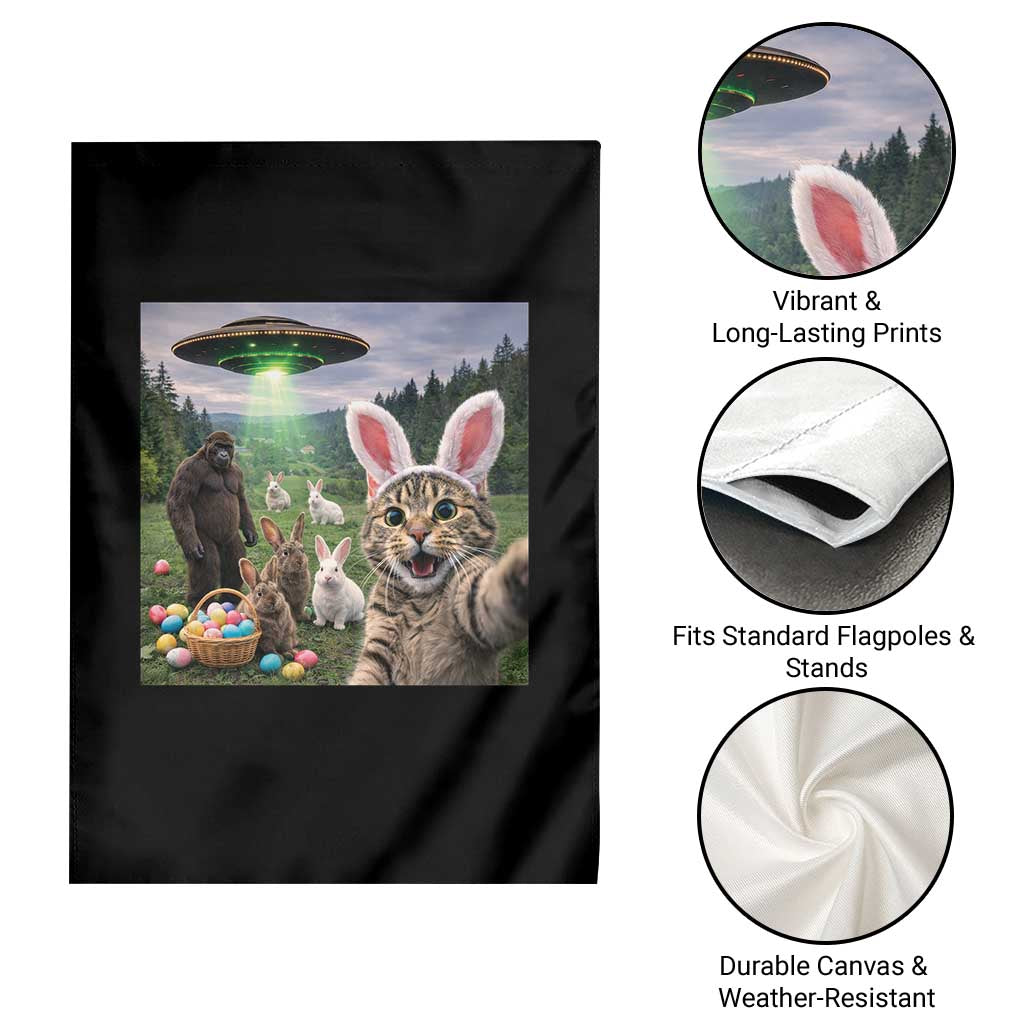 Funny Easter Day Garden Flag - Cat Selfie With Bunny - Bigfoot UFO Bunny Egg TS10 Print Your Wear