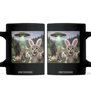 Funny Easter Day Coffee Mug Cat Selfie With Bunny Bigfoot UFO Bunny Egg TS10 Black Print Your Wear
