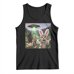 Funny Easter Day Tank Top Cat Selfie With Bunny Bigfoot UFO Bunny Egg TS10 Black Print Your Wear