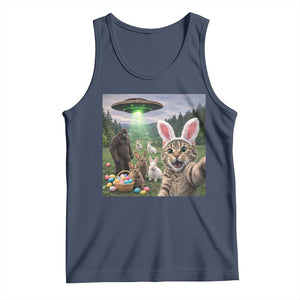 Funny Easter Day Tank Top Cat Selfie With Bunny Bigfoot UFO Bunny Egg TS10 Navy Print Your Wear