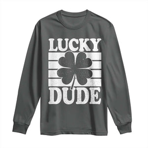Funny Lucky Dude Long Sleeve Shirt Irish Boys St Patricks Day TS10 Dark Heather Print Your Wear