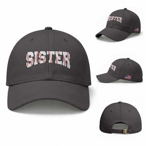 Baseball Sister Baseball Cap Retro Varsity Baseball Season Family TS10 Baseball Cap Universal Fit Dark Gray Print Your Wear
