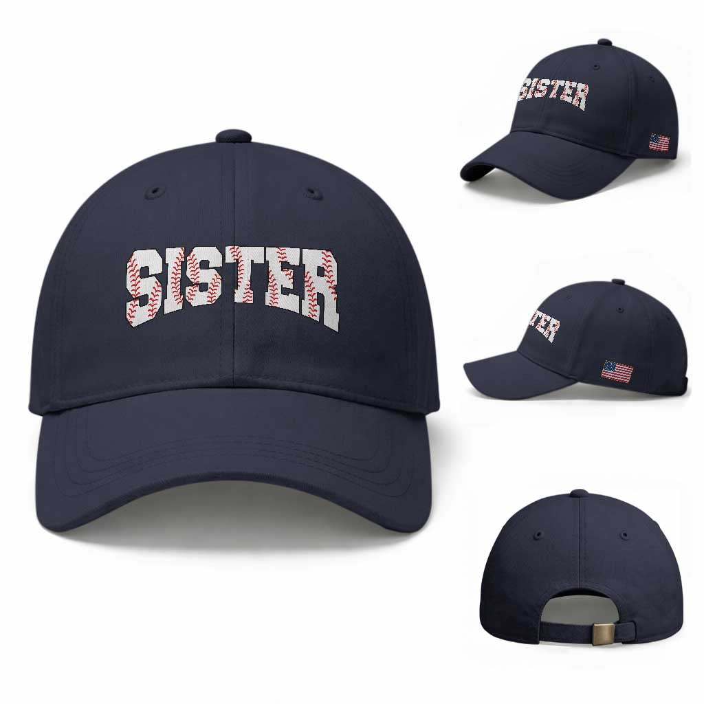 Baseball Sister Baseball Cap Retro Varsity Baseball Season Family TS10 Baseball Cap Universal Fit Navy Print Your Wear