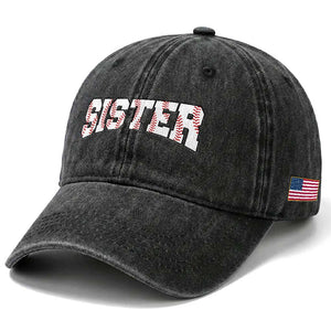 Baseball Sister Washed Cotton Baseball Cap Retro Varsity Baseball Season Family TS10 Print Your Wear