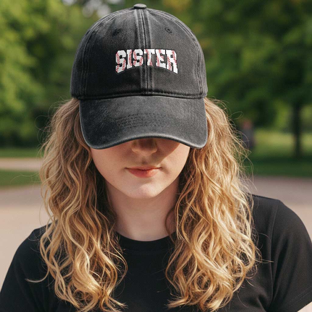 Baseball Sister Washed Cotton Baseball Cap Retro Varsity Baseball Season Family TS10 Print Your Wear