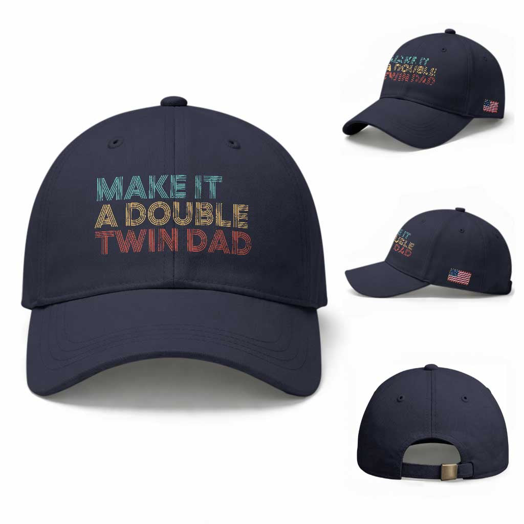 Retro Twin Dad Baseball Cap Make It A Double Funny Fathers Day TS10 Baseball Cap Universal Fit Navy Print Your Wear