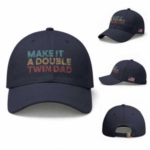 Retro Twin Dad Baseball Cap Make It A Double Funny Fathers Day TS10 Baseball Cap Universal Fit Navy Print Your Wear
