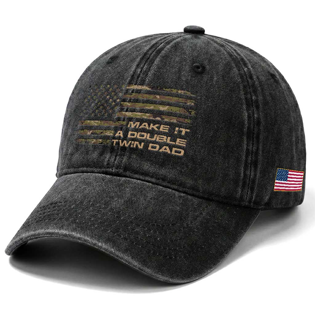 Twin Dad Washed Cotton Baseball Cap Make It A Double Funny Fathers Day Camo American Flag TS10 Print Your Wear