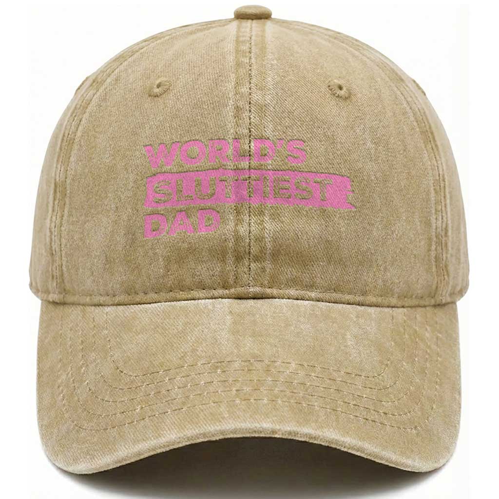 Worlds Sluttiest Dad Washed Cotton Baseball Cap Funny Meme Joke TS10 Print Your Wear