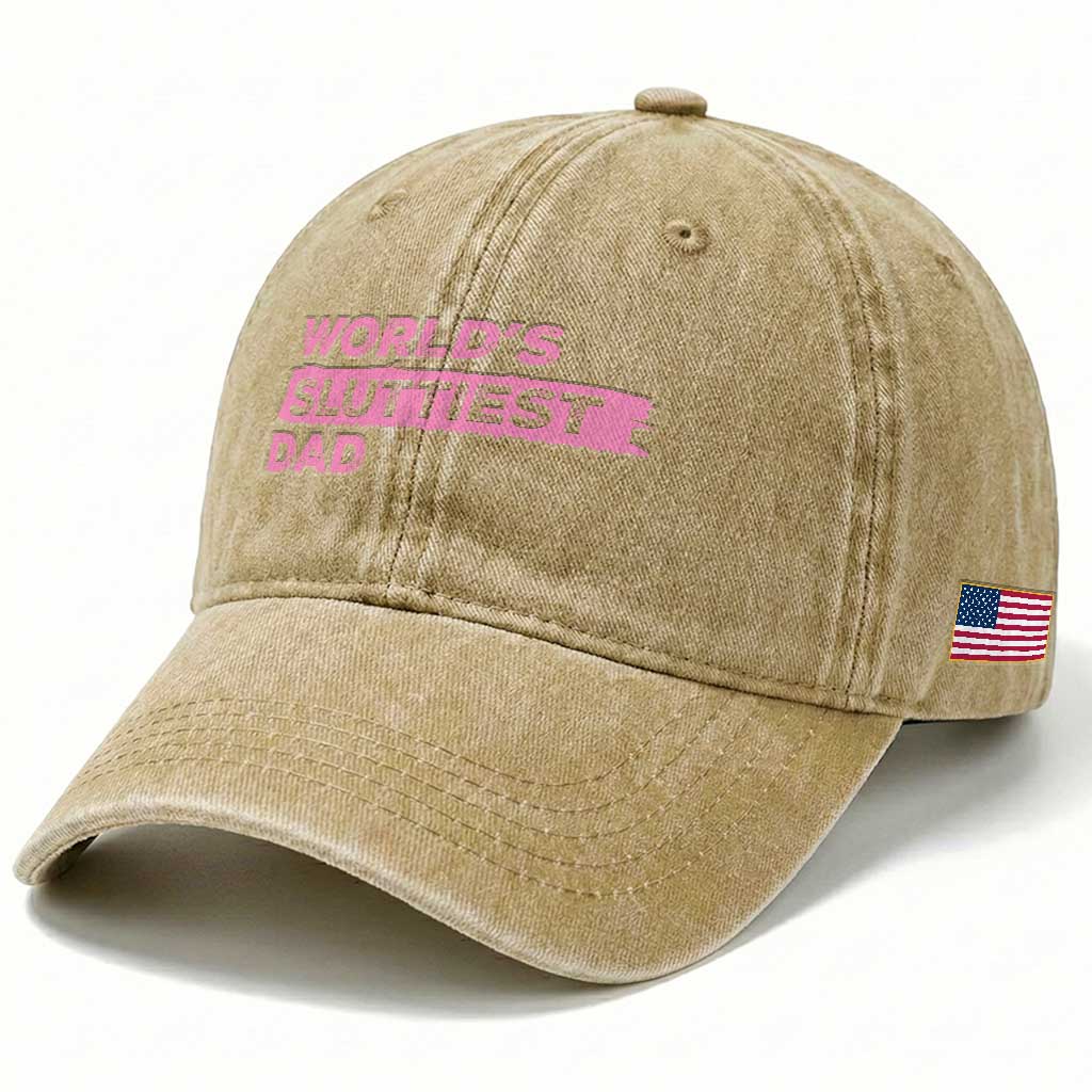 Worlds Sluttiest Dad Washed Cotton Baseball Cap Funny Meme Joke TS10 Print Your Wear