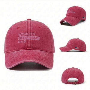 Worlds Sluttiest Dad Washed Cotton Baseball Cap Funny Meme Joke TS10 Washed Cap Universal Fit Red Print Your Wear
