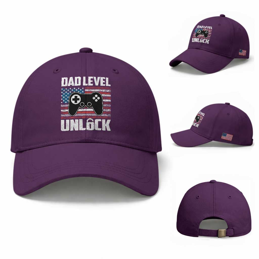 Funny New Dad Baseball Cap First Fathers Day Dad Level Unlocked Gaming Gamer TS10 Baseball Cap Universal Fit Purple Print Your Wear
