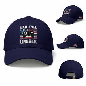 Funny New Dad Baseball Cap First Fathers Day Dad Level Unlocked Gaming Gamer TS10 Baseball Cap Universal Fit Dark Blue Print Your Wear