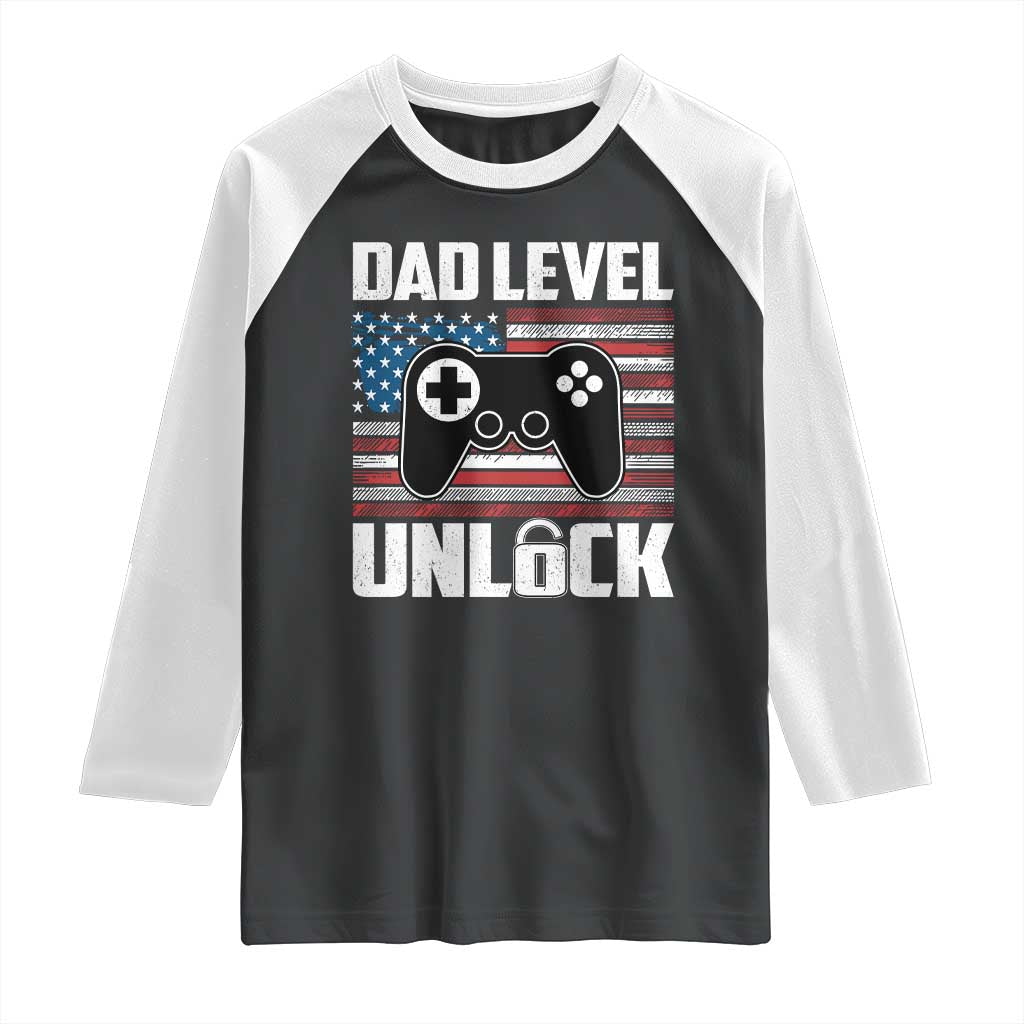 Funny New Dad Raglan Shirt First Fathers Day Dad Level Unlocked Gaming Gamer TS10 Black White Print Your Wear