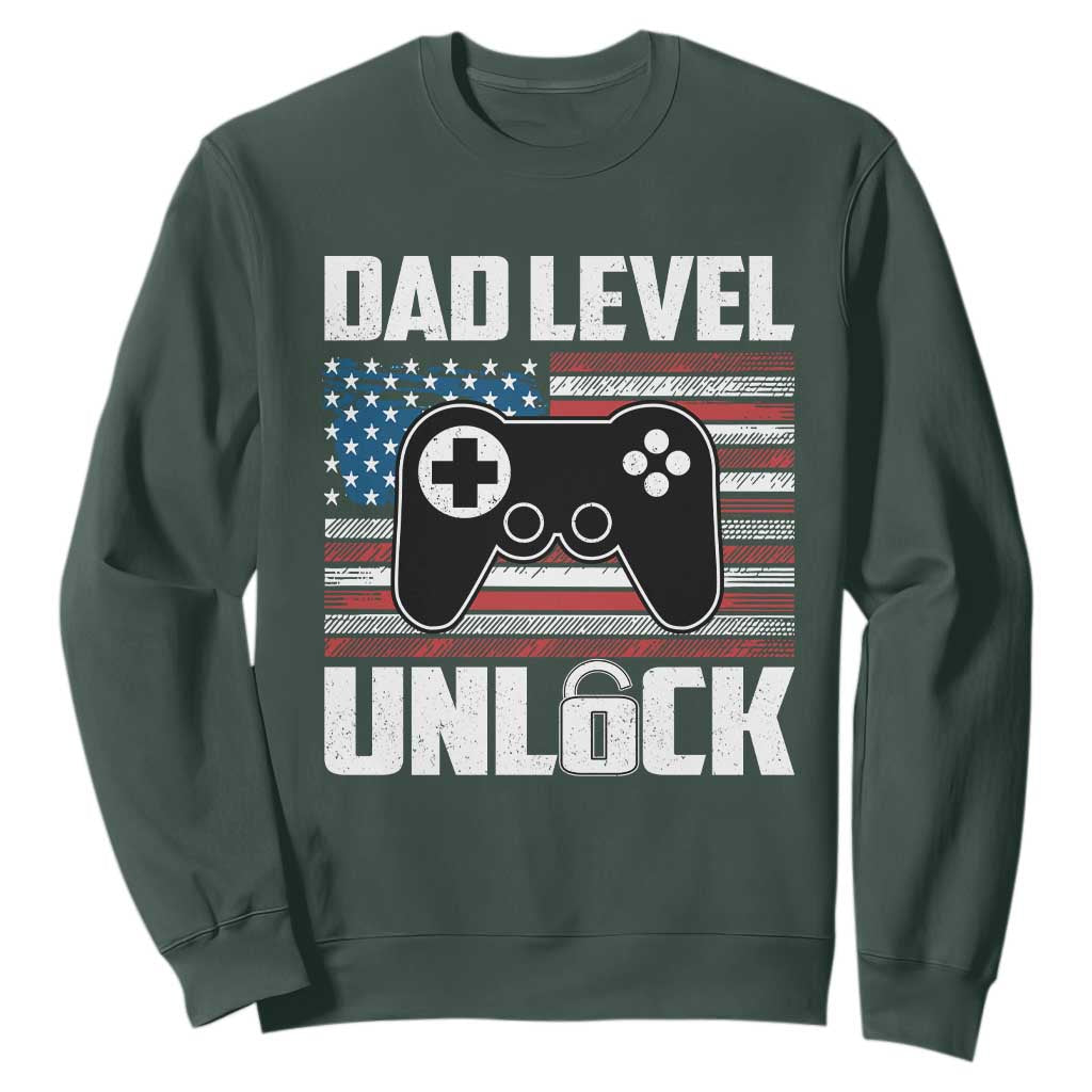 Funny New Dad Sweatshirt First Fathers Day Dad Level Unlocked Gaming Gamer TS10 Dark Forest Green Print Your Wear