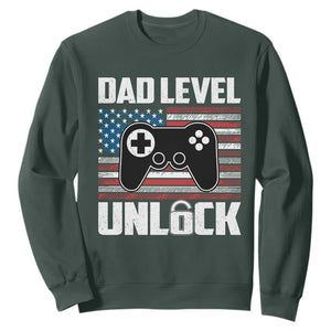 Funny New Dad Sweatshirt First Fathers Day Dad Level Unlocked Gaming Gamer TS10 Dark Forest Green Print Your Wear