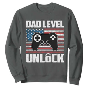 Funny New Dad Sweatshirt First Fathers Day Dad Level Unlocked Gaming Gamer TS10 Dark Heather Print Your Wear